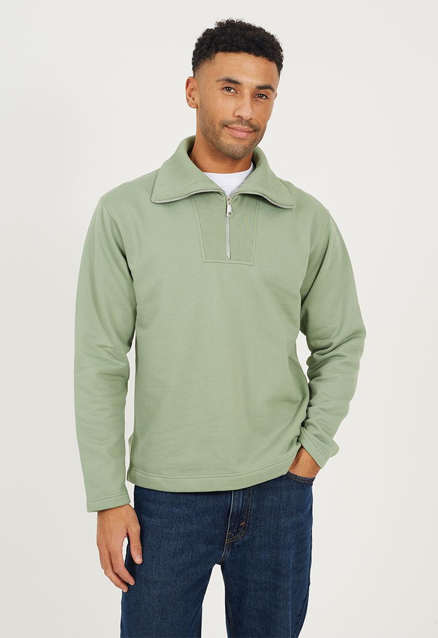High Funnel Neck Quarter Zip Sweatshirt - Mint Green