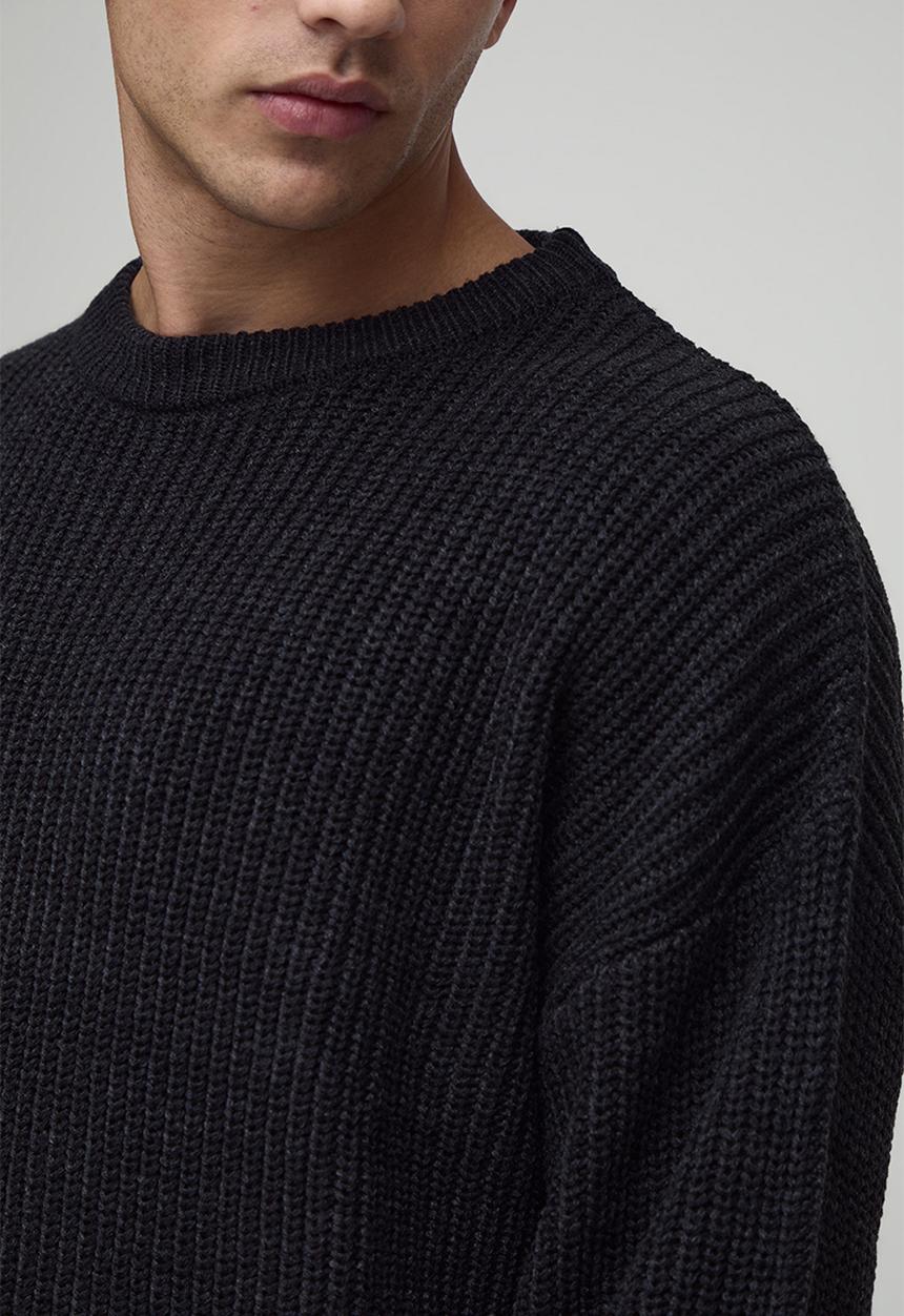 boohooMAN - Boxy Fit Ribbed Knitted Jumper - Charcoal