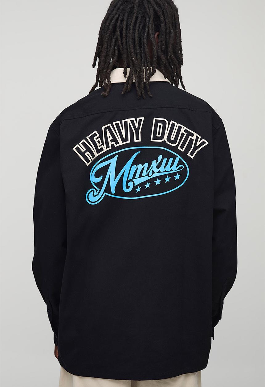 boohooMAN - Oversized Heavy Duty Printed Collared Shirt - Black