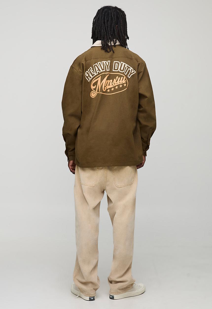 boohooMAN - Oversized Heavy Duty Printed Collared Shirt - Khaki
