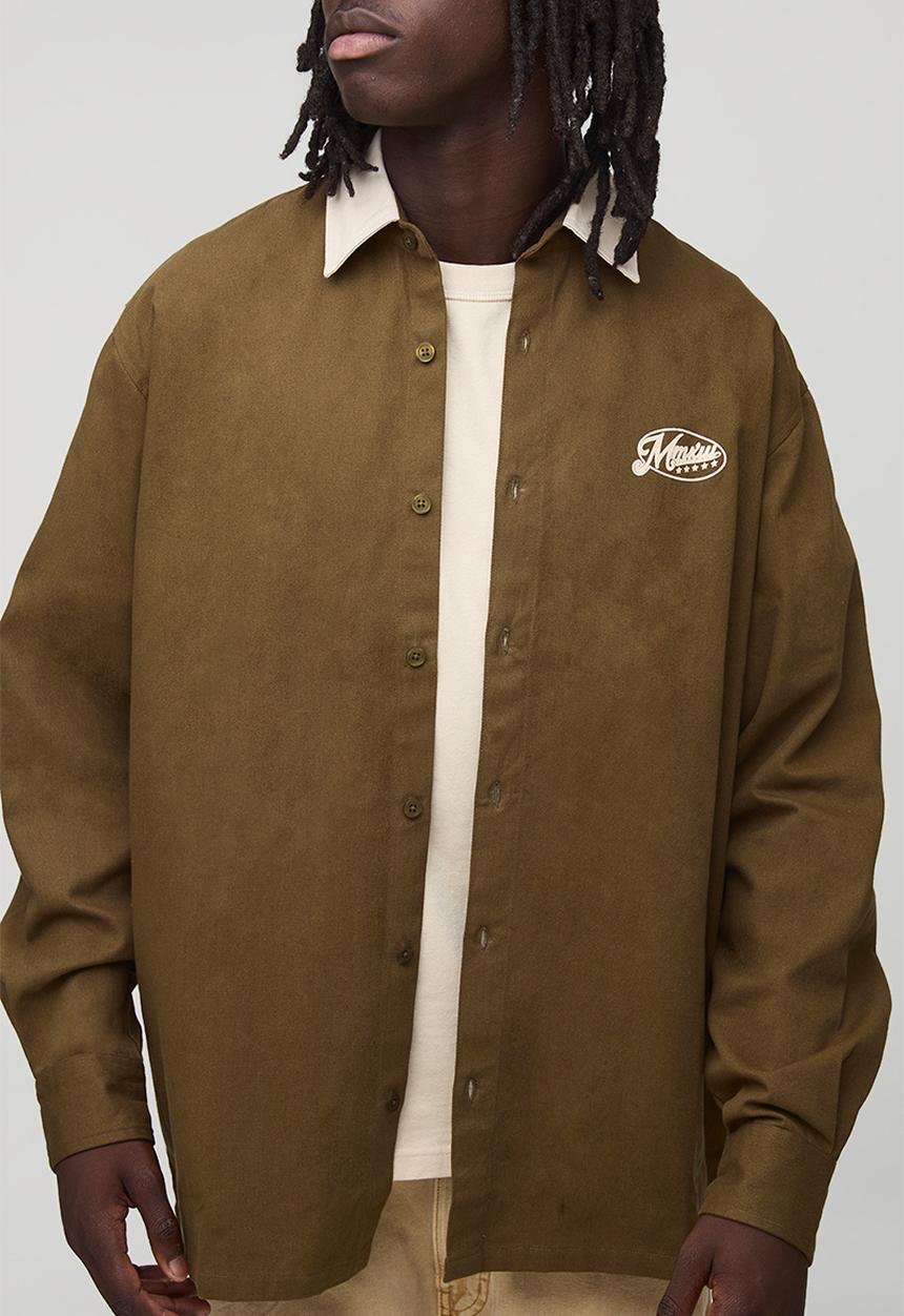 boohooMAN - Oversized Heavy Duty Printed Collared Shirt - Khaki