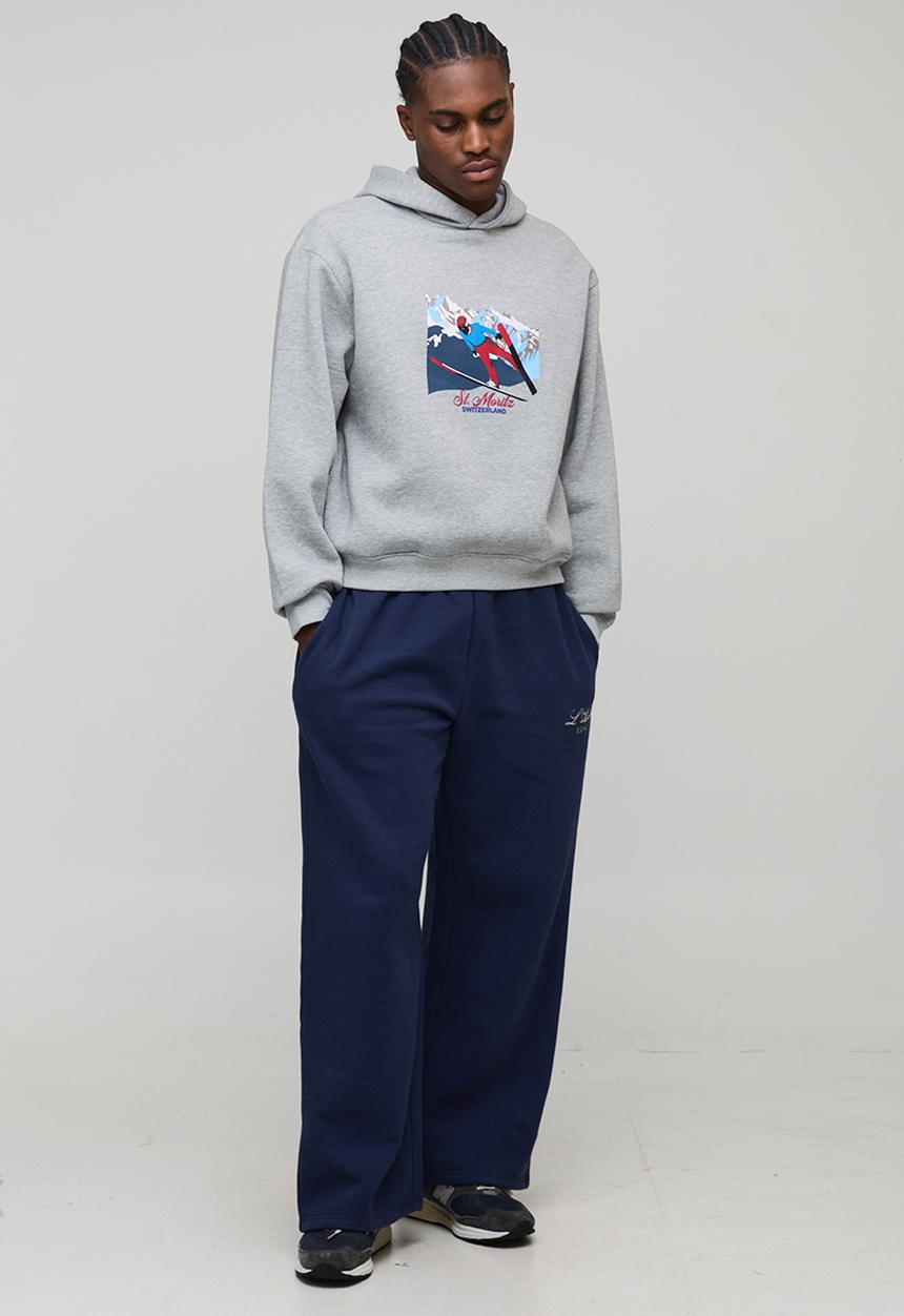 boohooMAN - Oversized Boxy Ski Graphic Hoodie - Grey Marl