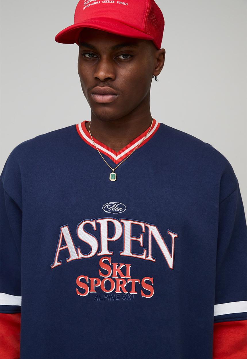 boohooMAN - Oversized V Neck Aspen Sweatshirt - Navy