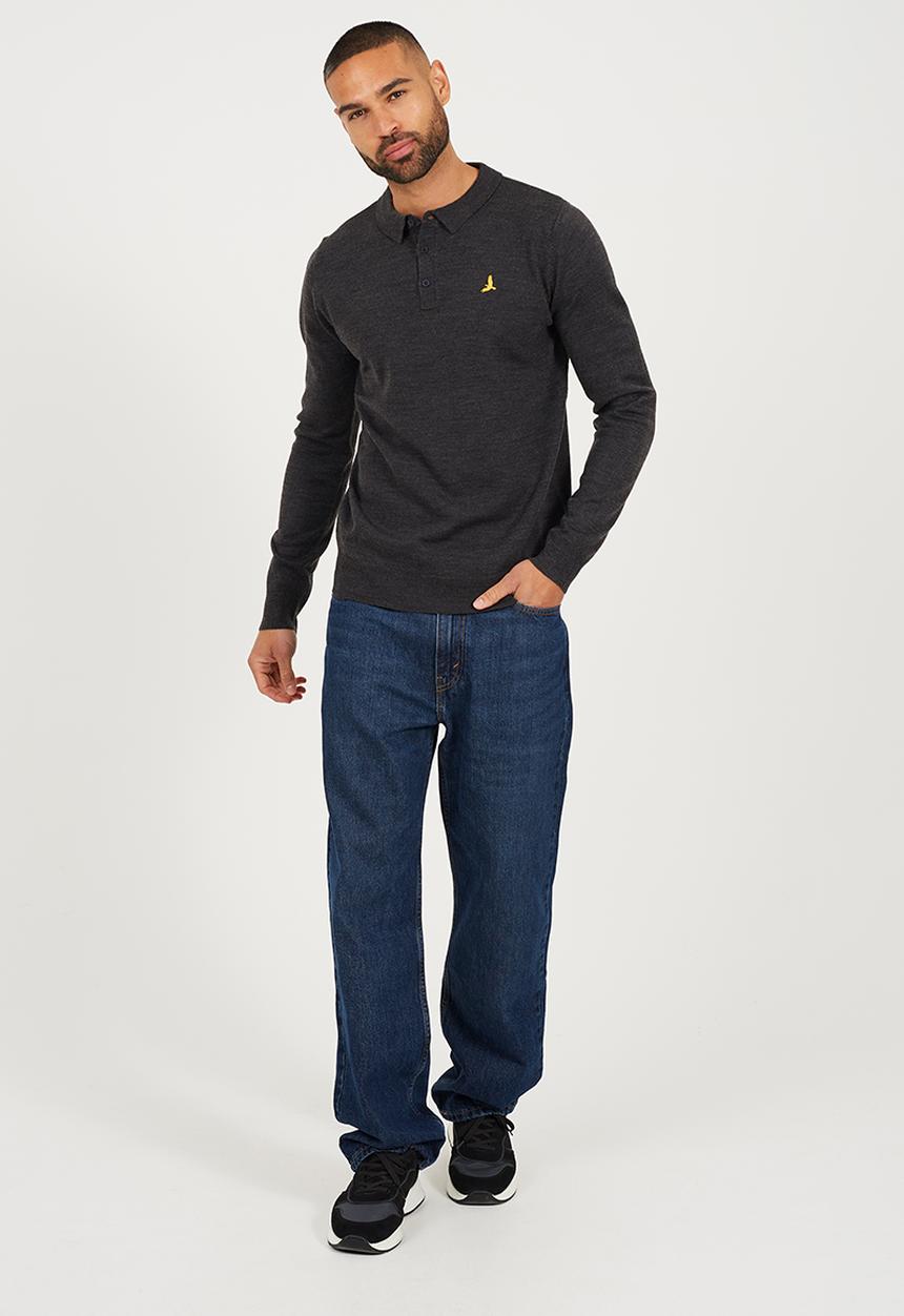 Brave Soul - Branded Button Placket - Dark Charcoal Marl