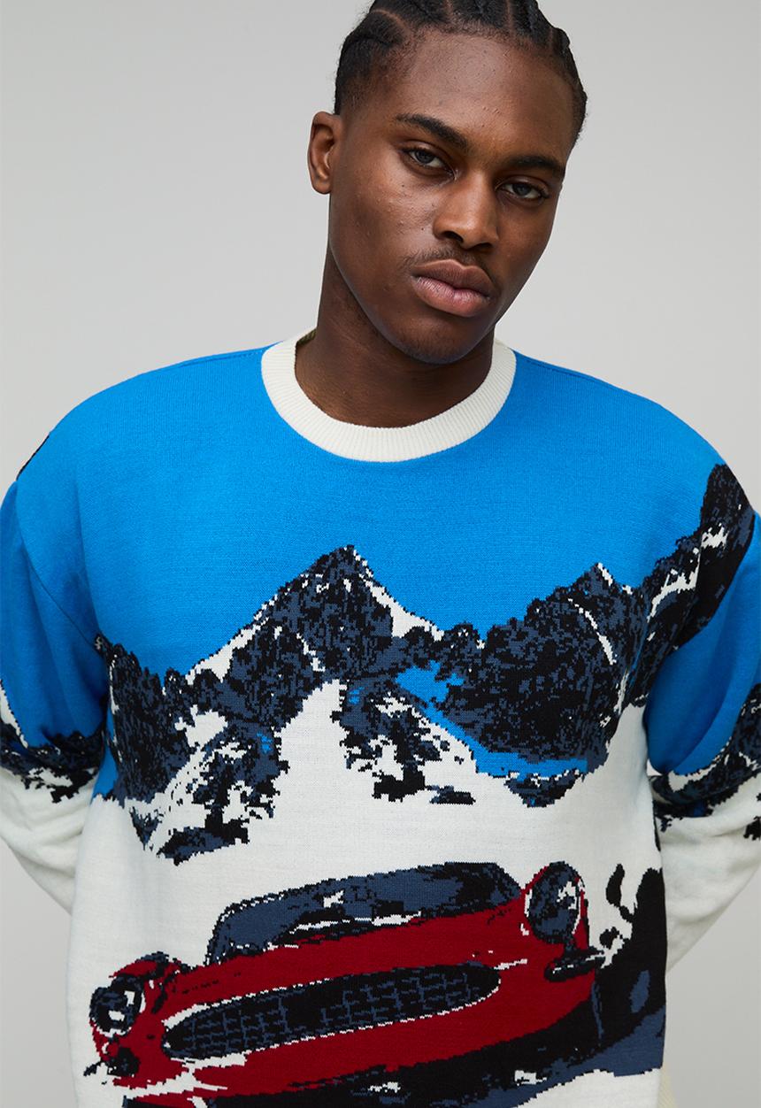 boohooMAN - Oversized Boxy Ski Jacquard Knitted Jumper - Ecru