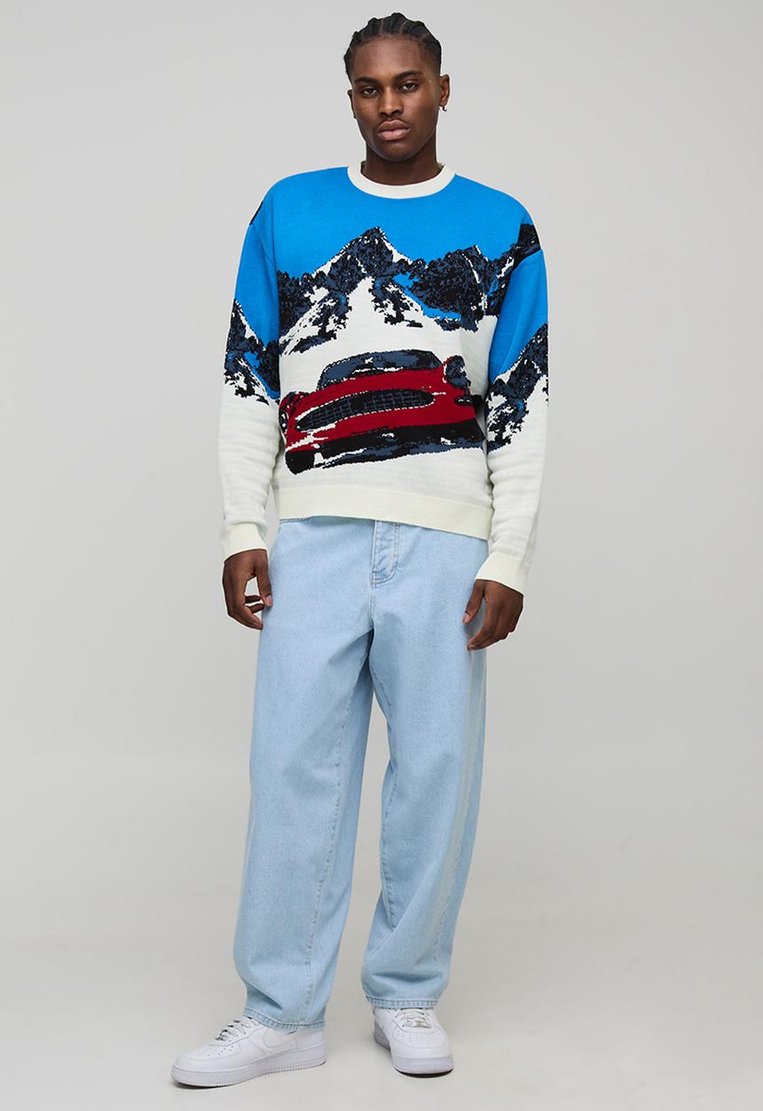 boohooMAN - Oversized Boxy Ski Jacquard Knitted Jumper - Ecru