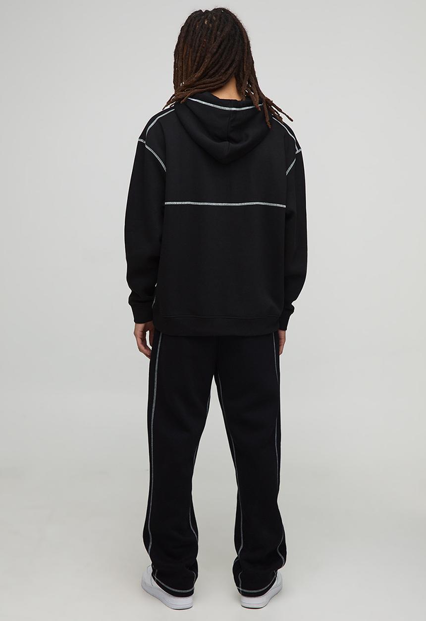 boohooMAN - Oversized Contrast Stitch Hoodie - Black