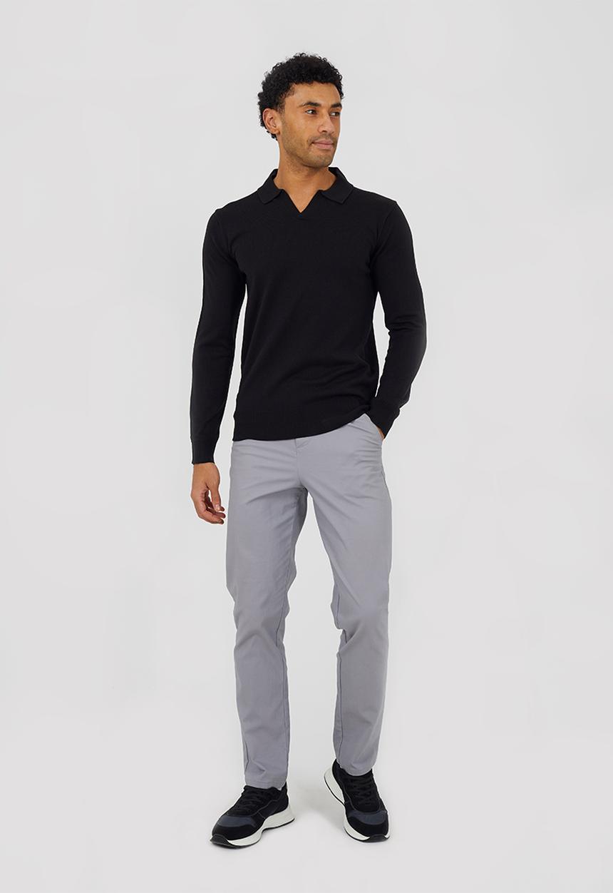 Brave Soul - Long Sleeve Trophy Neck Polo - Jet Black