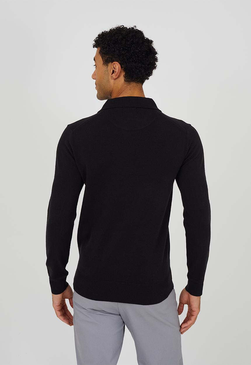 Long Sleeve Trophy Neck Polo - Jet Black