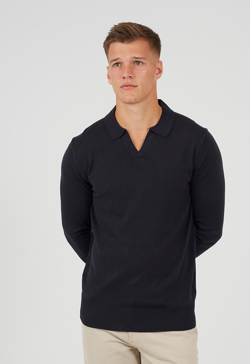 Brave Soul - Long Sleeve Trophy Neck Polo - Midnight Navy