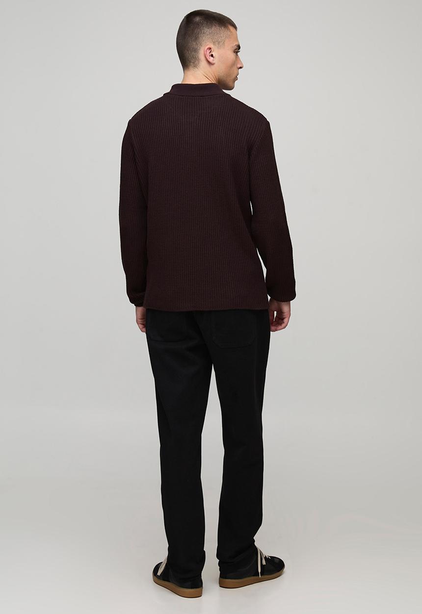 boohooMAN - Regular Fit 1/4 Zip Rib Long Sleeve Knitted Polo - Chocolate
