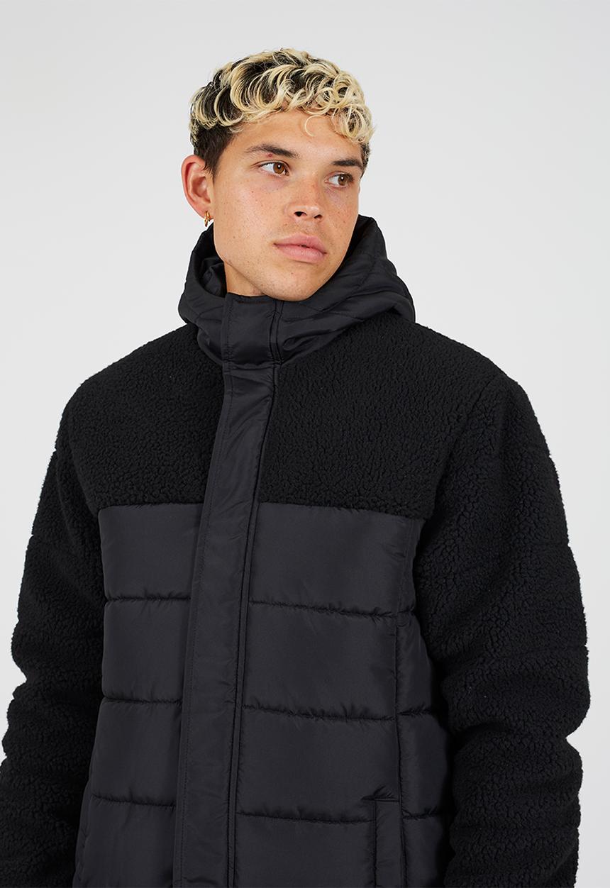 Brave Soul - Padded Hooded Longline Jacket - Black
