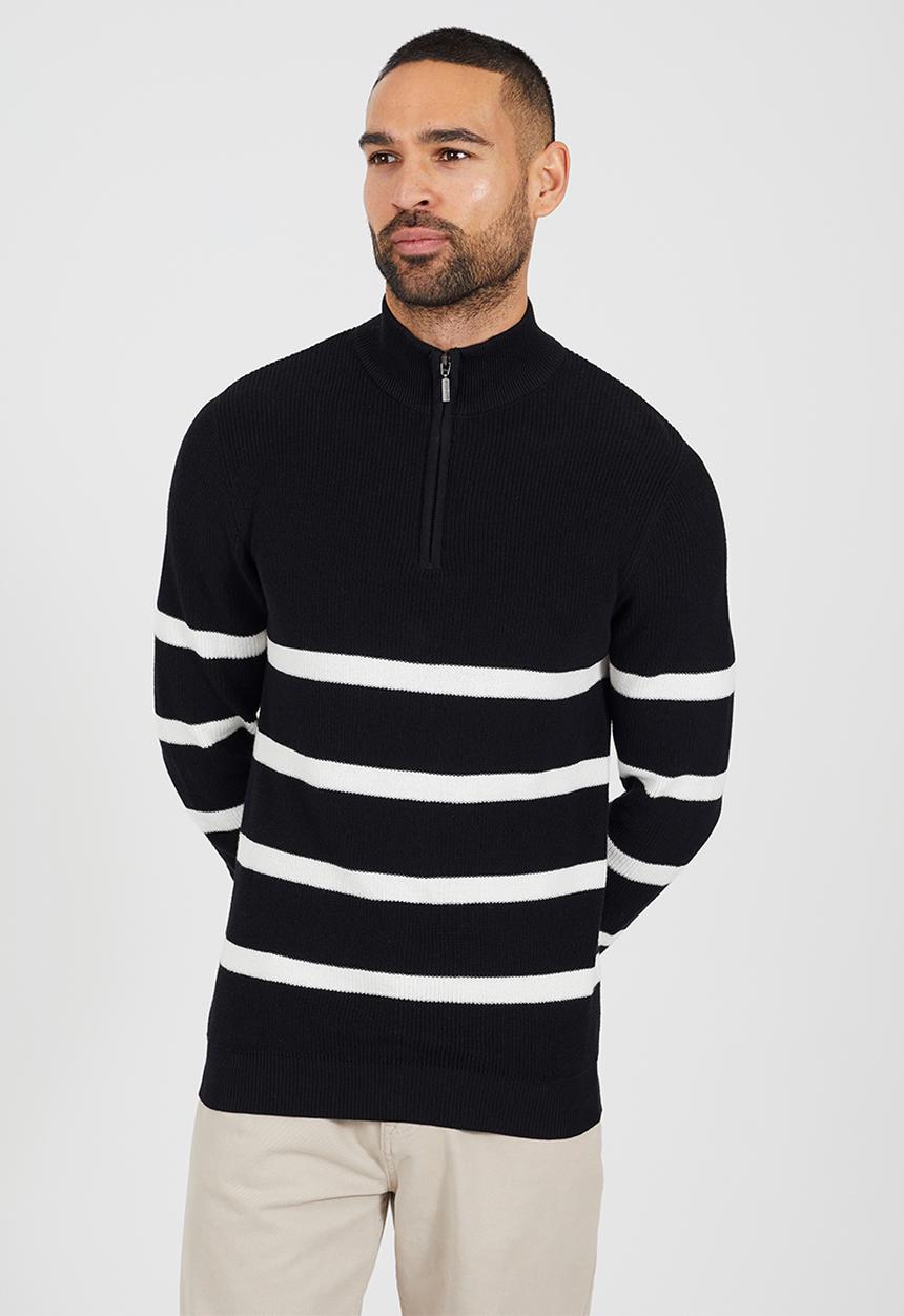 Brave Soul - 1/4 Zip Finnel - Jet Black / Optic White