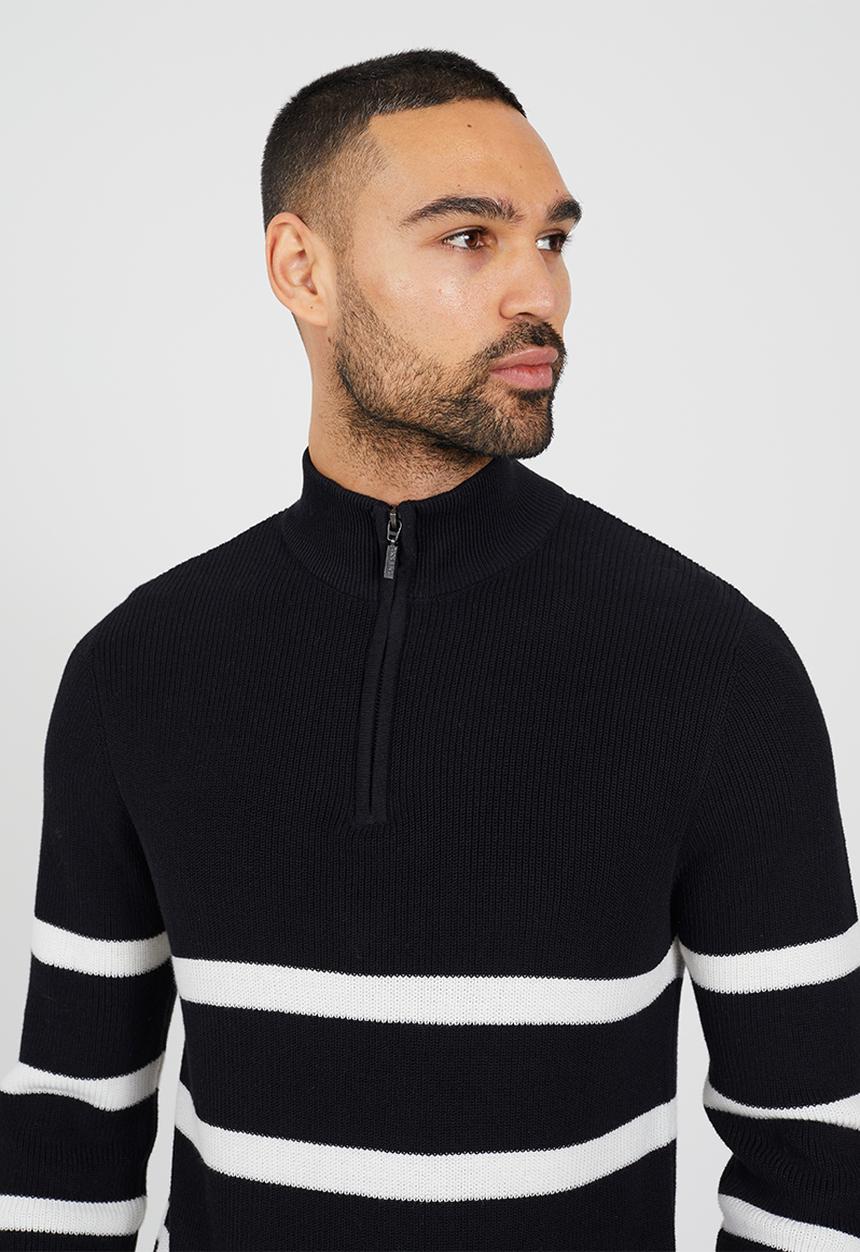 Brave Soul - 1/4 Zip Finnel - Jet Black / Optic White