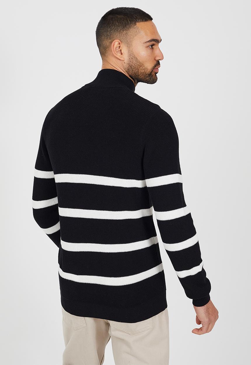 Brave Soul - 1/4 Zip Finnel - Jet Black / Optic White