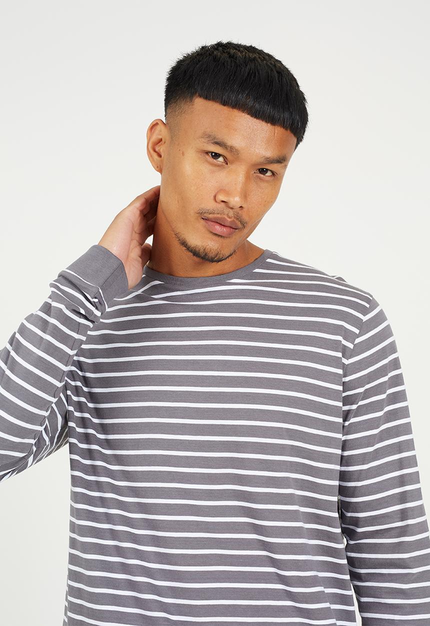 Brave Soul - Crew Neck Long Sleeve  - Grey / White
