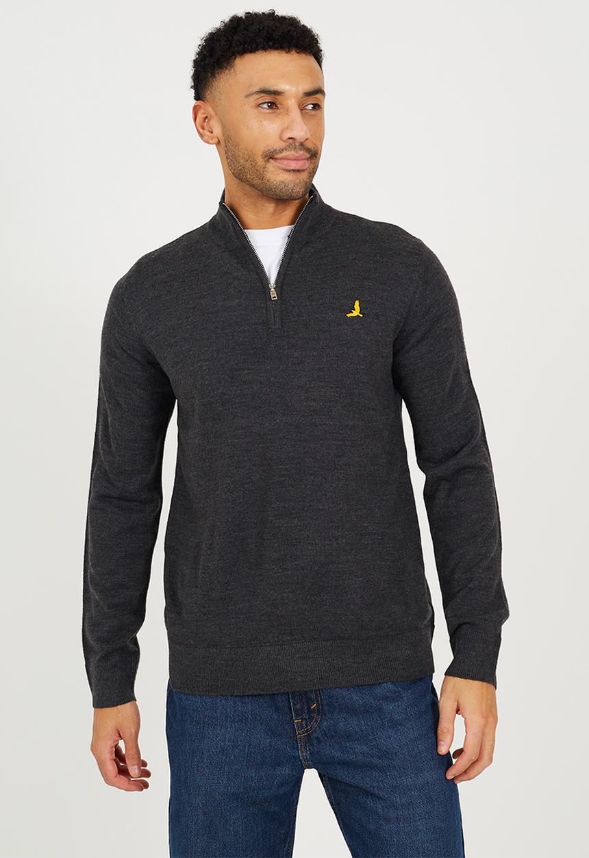 Brave Soul - 1/4 Concealed Zip - Dark Charcoal Marl