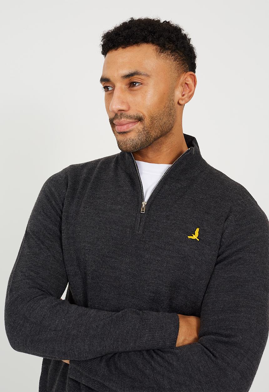 Brave Soul - 1/4 Concealed Zip - Dark Charcoal Marl