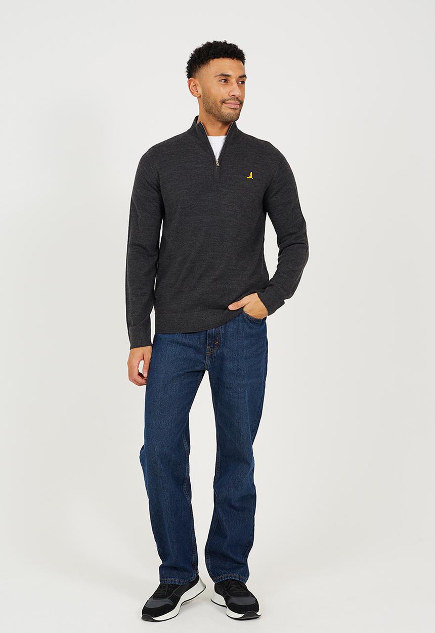 Brave Soul - 1/4 Concealed Zip - Dark Charcoal Marl
