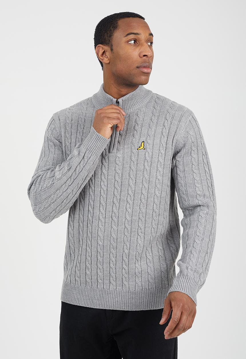 Brave Soul - Quarter Zip Funnel Neck Jumper - Silver Grey Marl