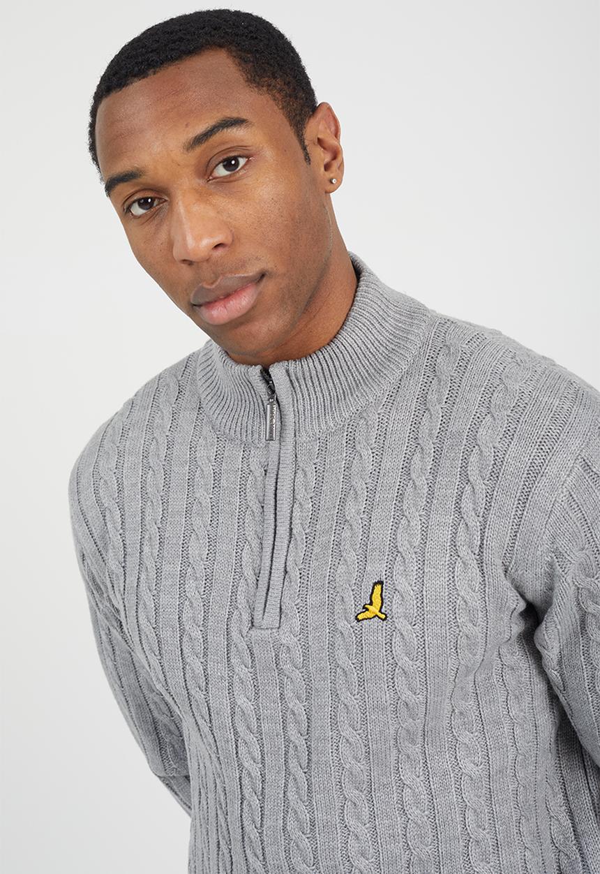 Brave Soul - Quarter Zip Funnel Neck Jumper - Silver Grey Marl