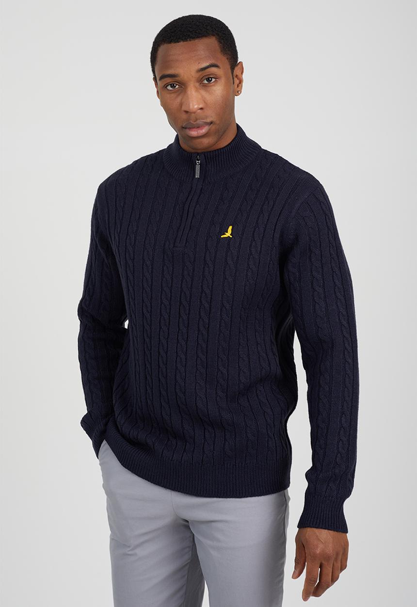 Brave Soul - Quarter Zip Funnel Neck Jumper - Vintage Navy