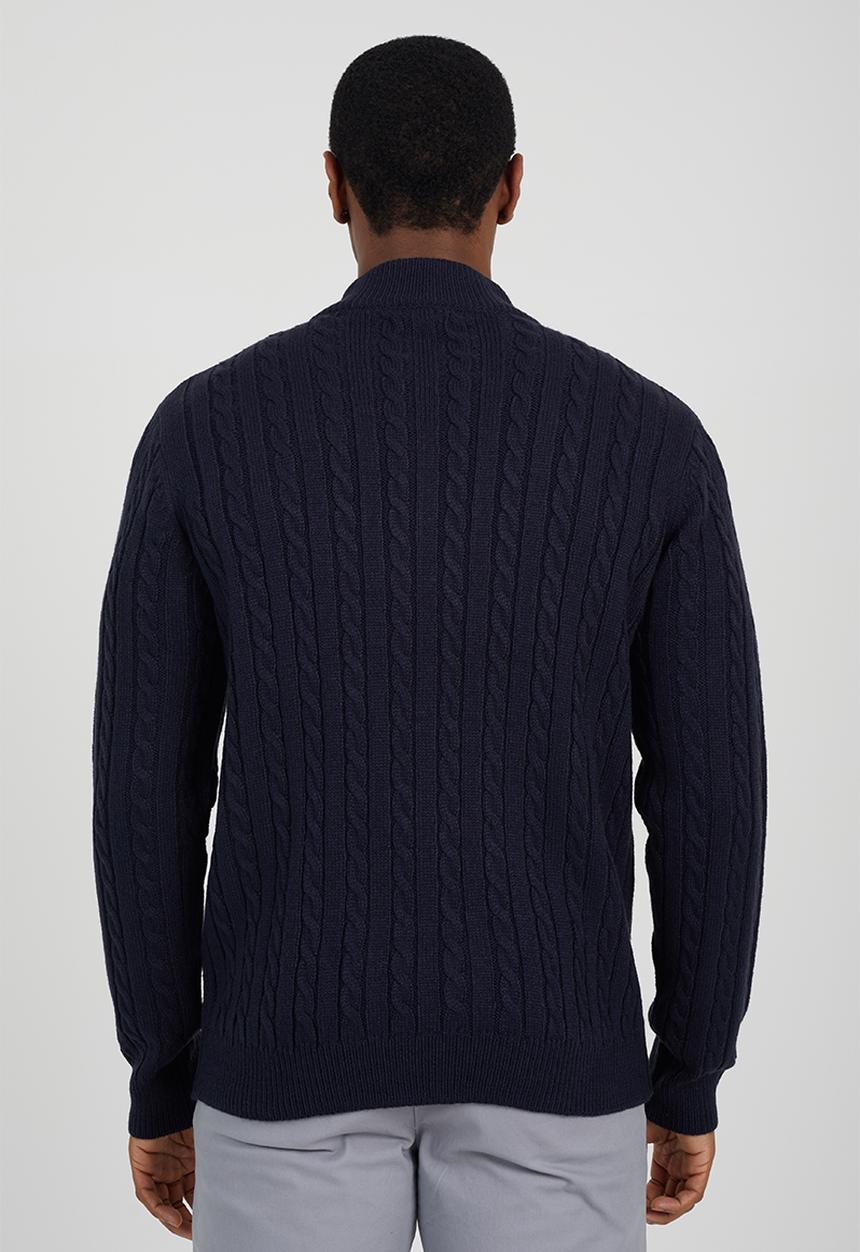 Brave Soul - Quarter Zip Funnel Neck Jumper - Vintage Navy