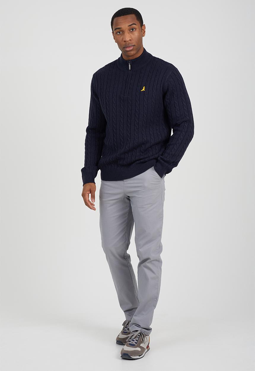 Brave Soul - Quarter Zip Funnel Neck Jumper - Vintage Navy