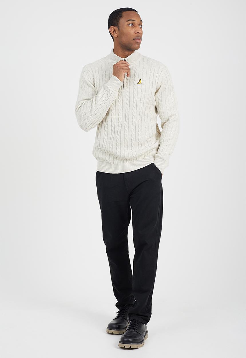 Brave Soul - Quarter Zip Funnel Neck Jumper - Vintage White