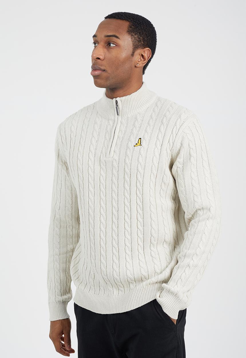 Brave Soul - Quarter Zip Funnel Neck Jumper - Vintage White