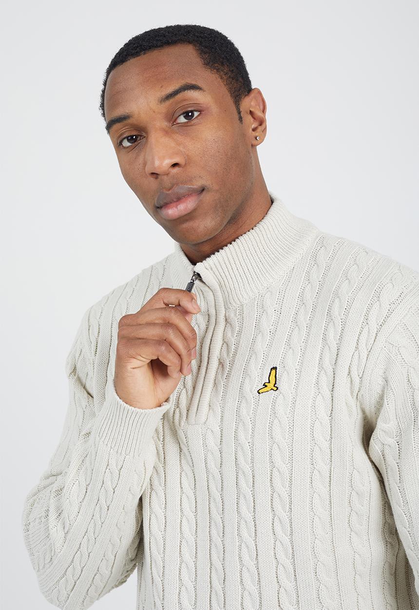 Brave Soul - Quarter Zip Funnel Neck Jumper - Vintage White