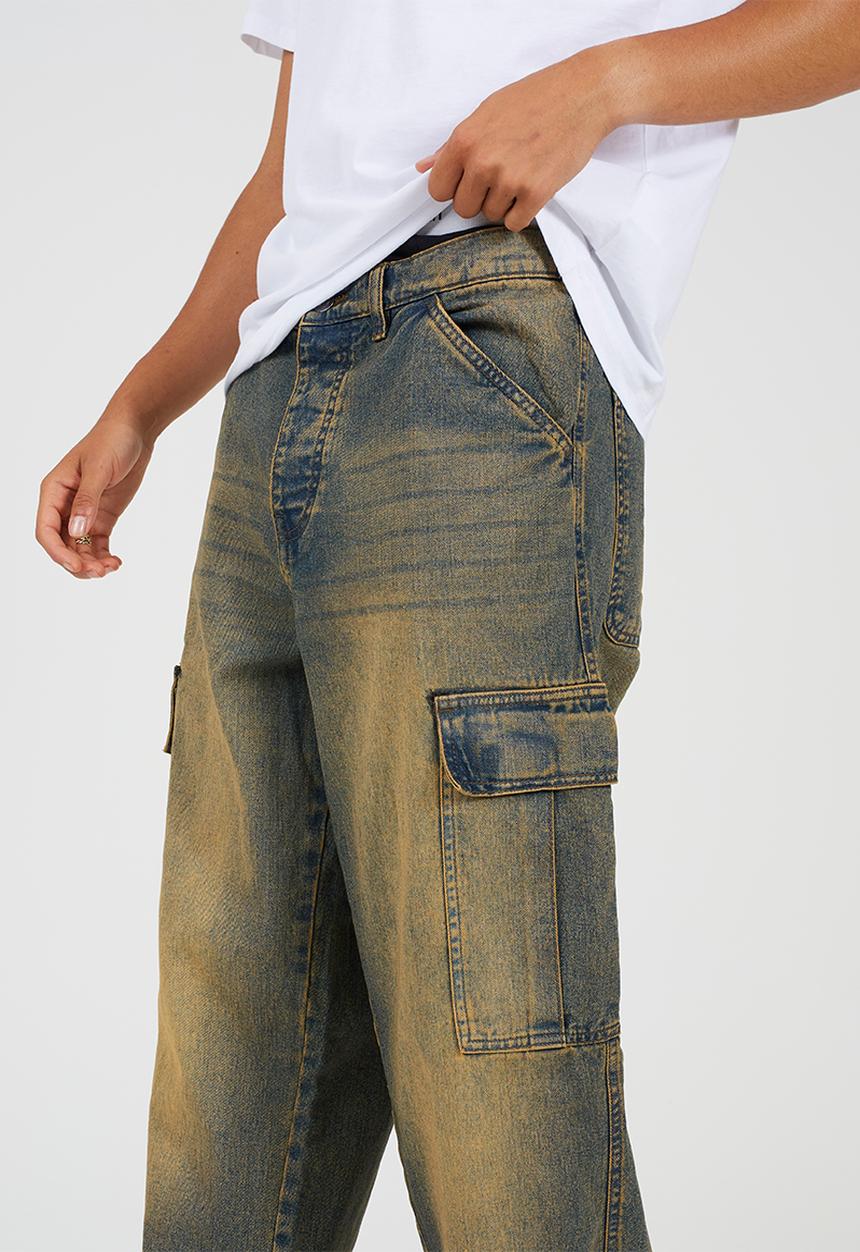 Brave Soul - Cargo Extreme Wide Leg Denim Jean - Vintage Rust Long Length