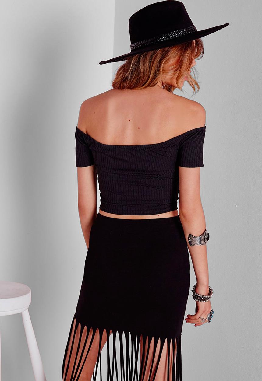 Missguided - Jumbo Rib Bardot Crop Top