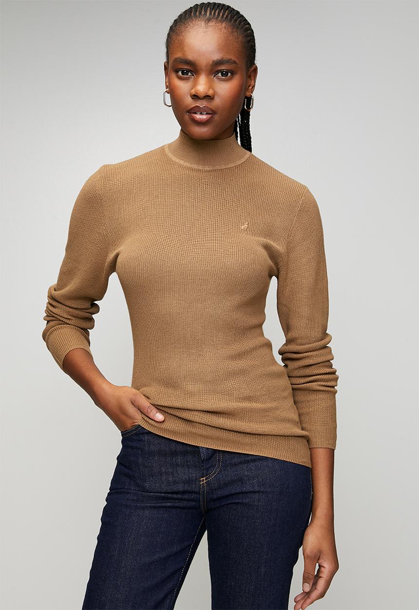 POLO - Wmn Amelia Long Sleeve Mock Neck Knit - Stone