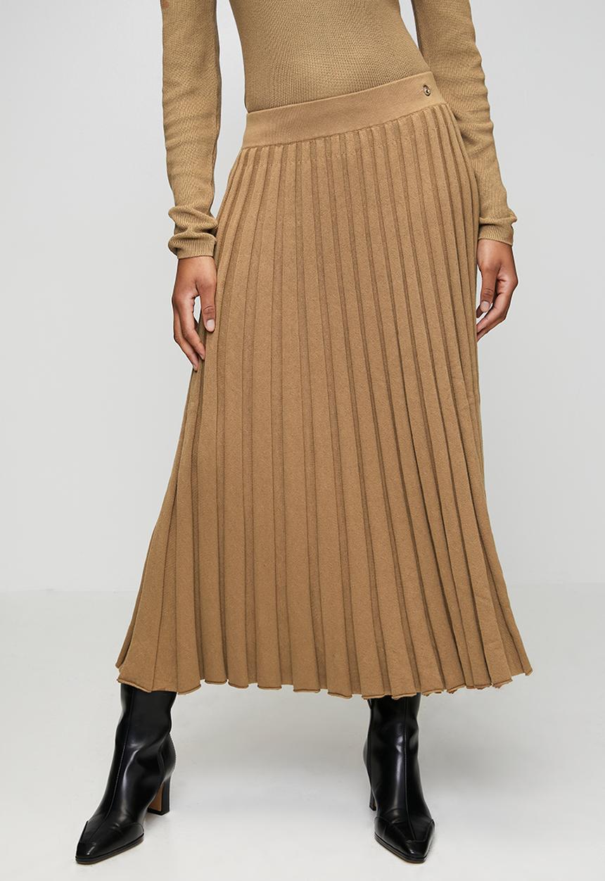 POLO - Wmn Nora Knit Pleated Skirt - Camel