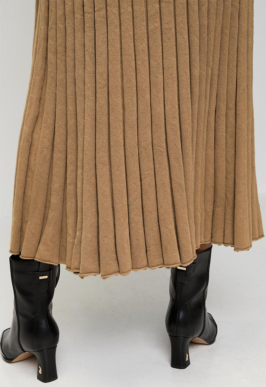 POLO - Wmn Nora Knit Pleated Skirt - Camel