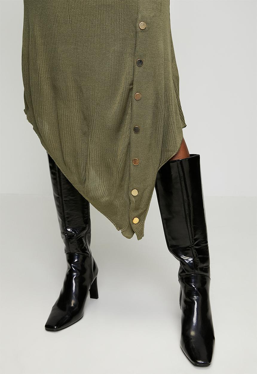 Trendyol - Midi Knitwear Snap Detail Long Dress - Khaki