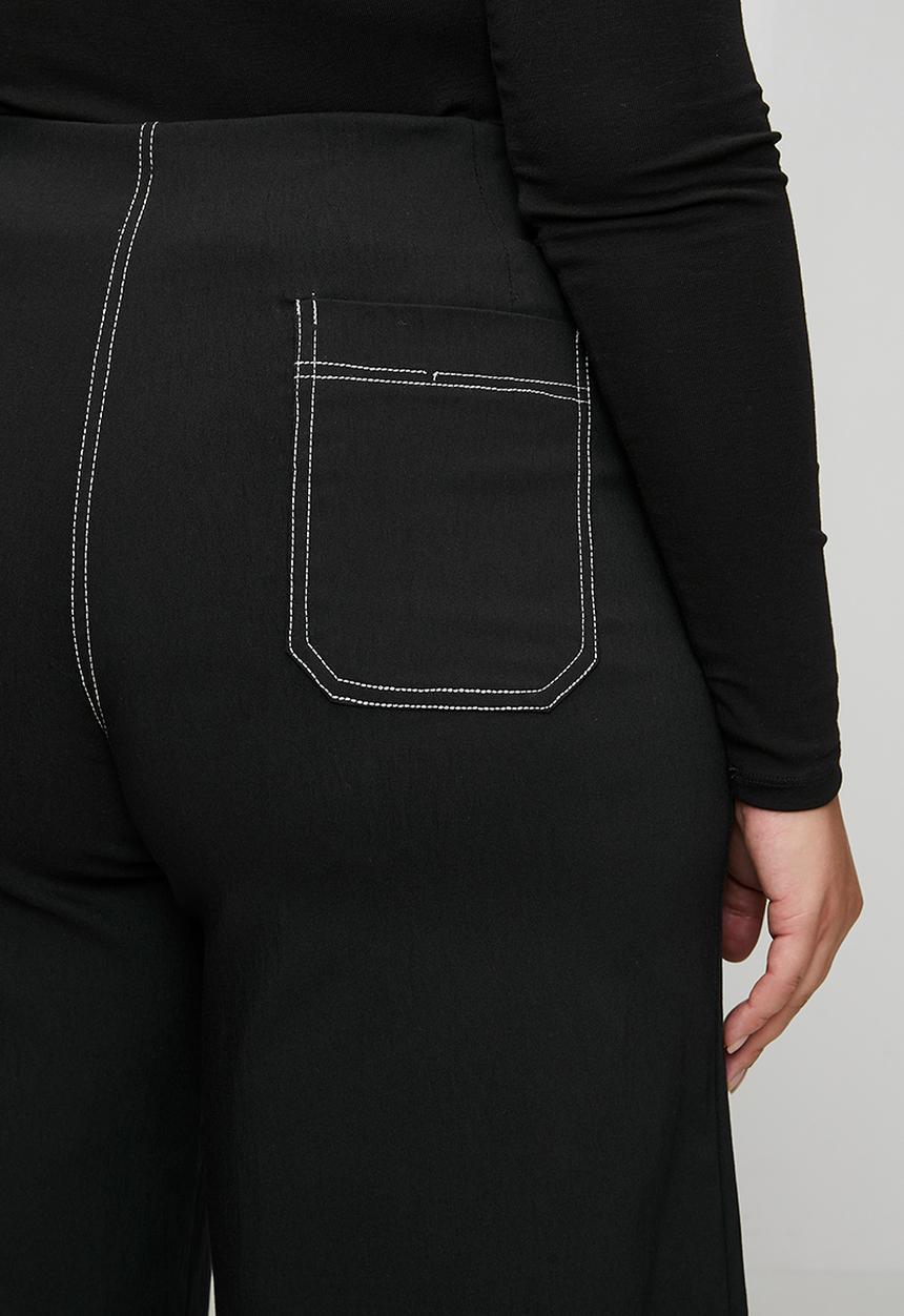 Me&B - Plus Stretch Wide Leg Cropped Pants - Black Contrast