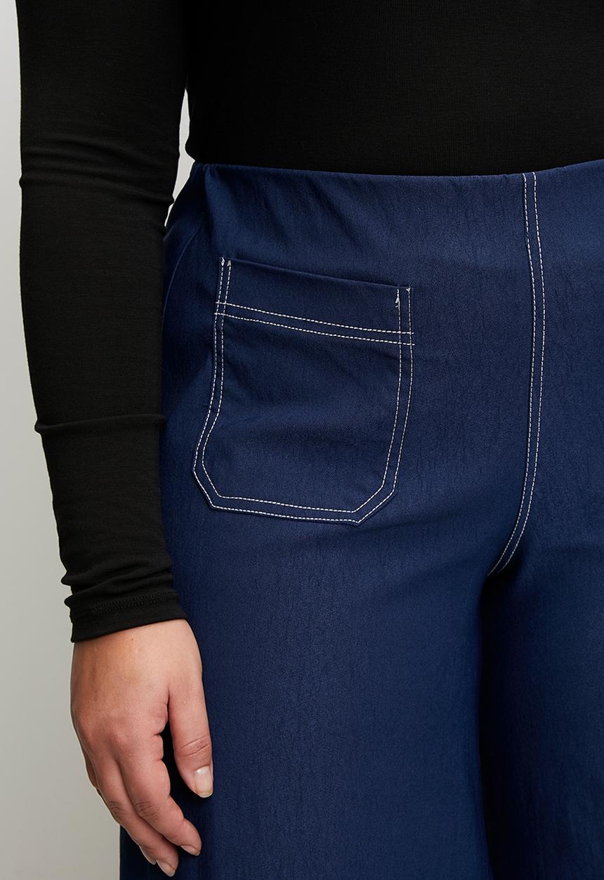 Me&B - Plus Stretch Wide Leg Cropped Pants - Navy