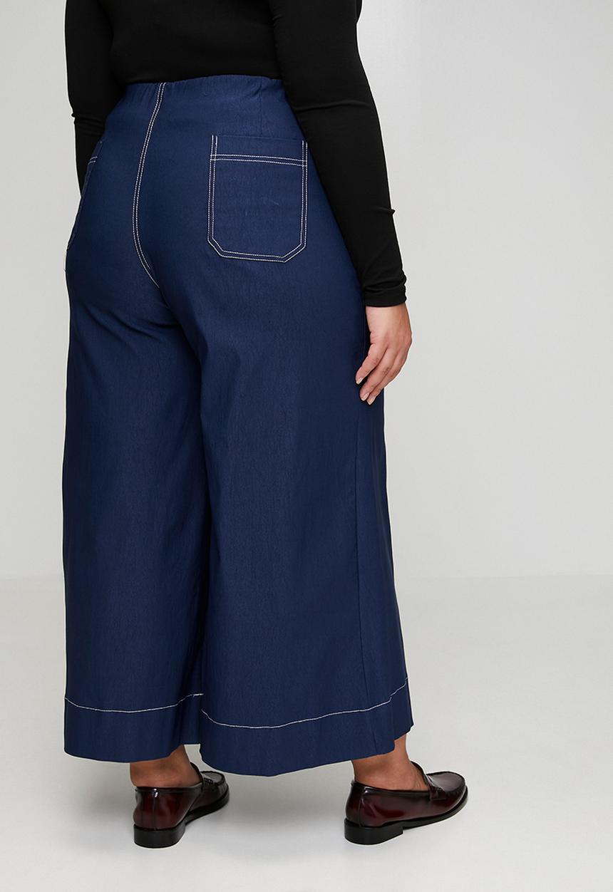 Me&B - Plus Stretch Wide Leg Cropped Pants - Navy