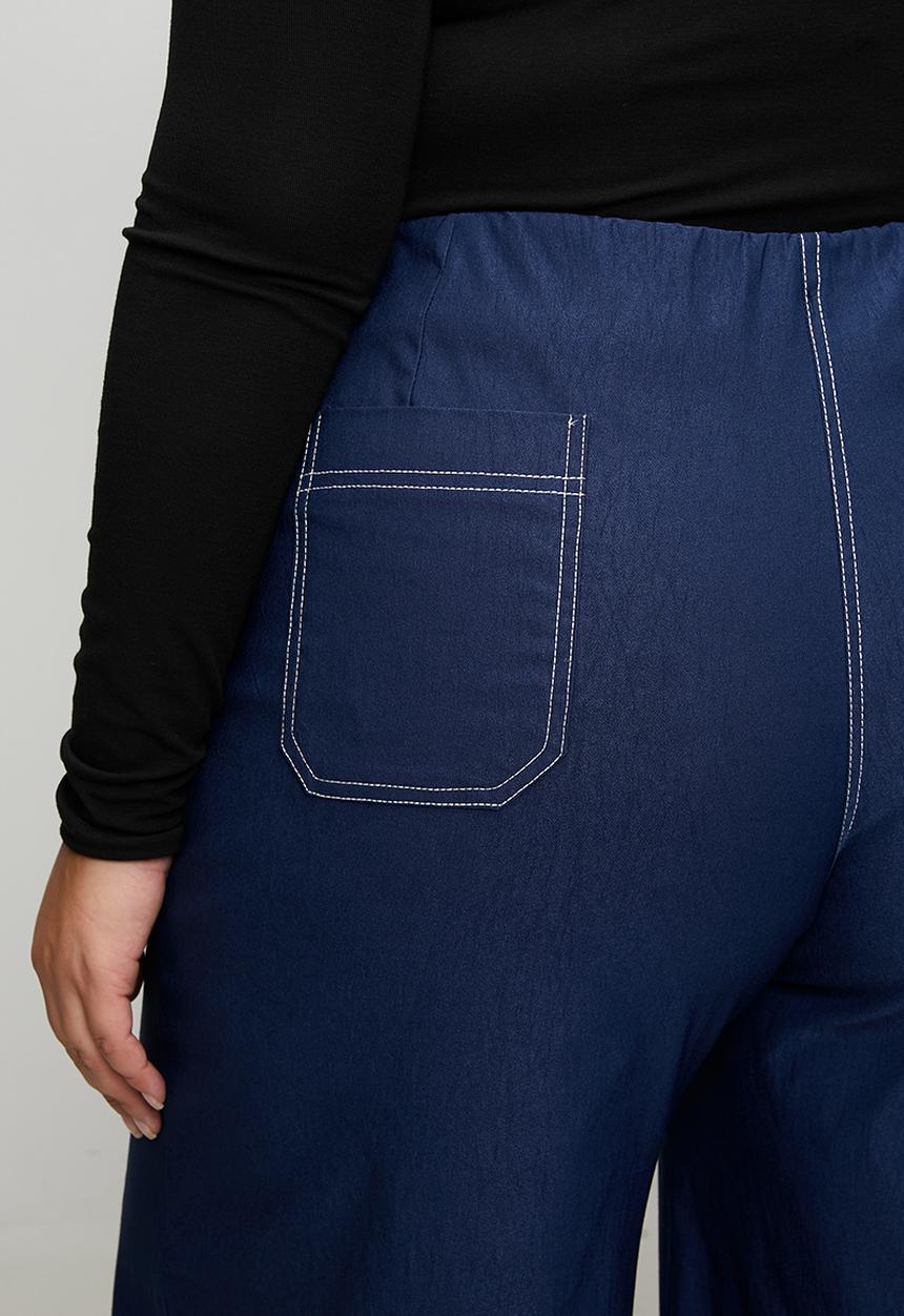 Me&B - Plus Stretch Wide Leg Cropped Pants - Navy