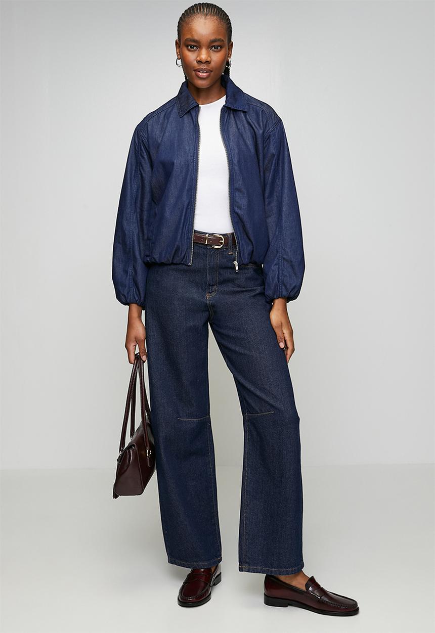 Trendyol - Bomber 100% Cotton Denim Jacket - Dark Blue