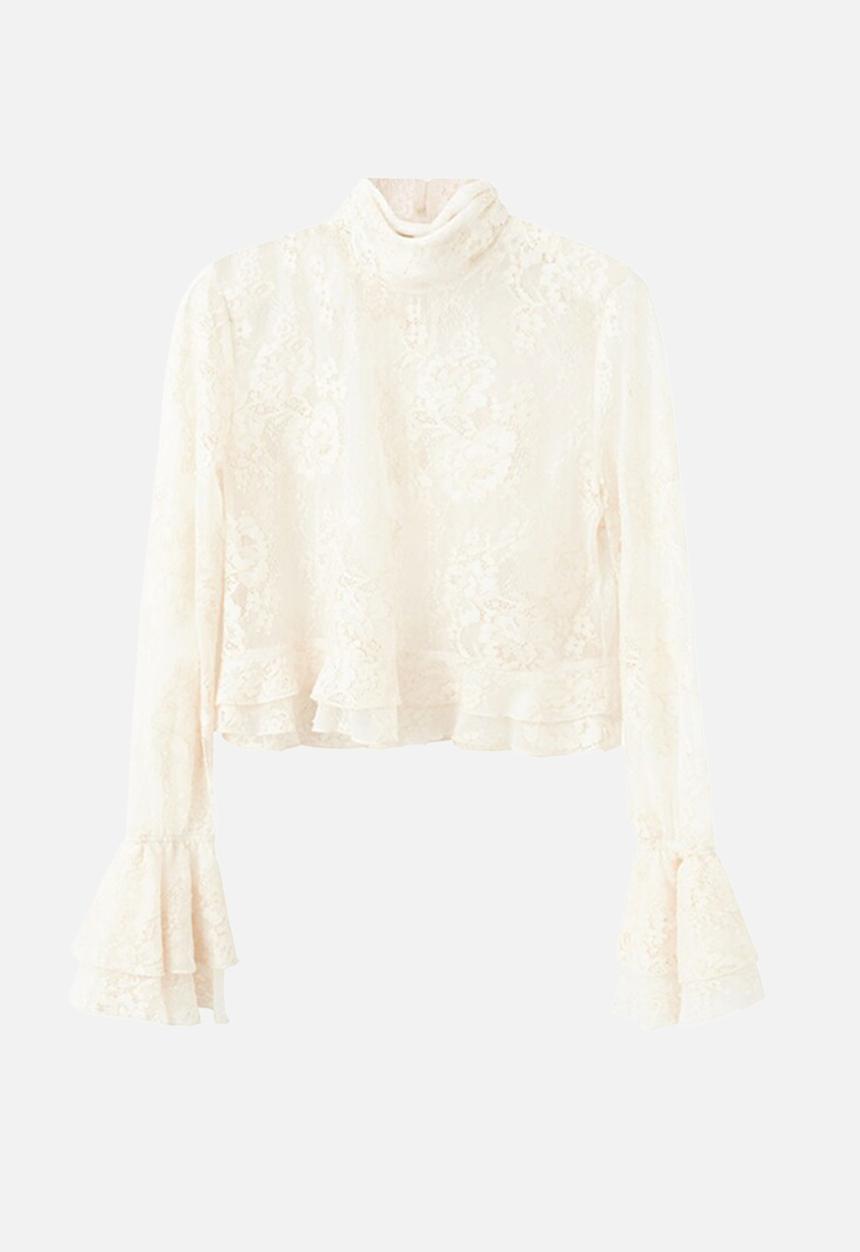MANGO - Blouse caro- light beige