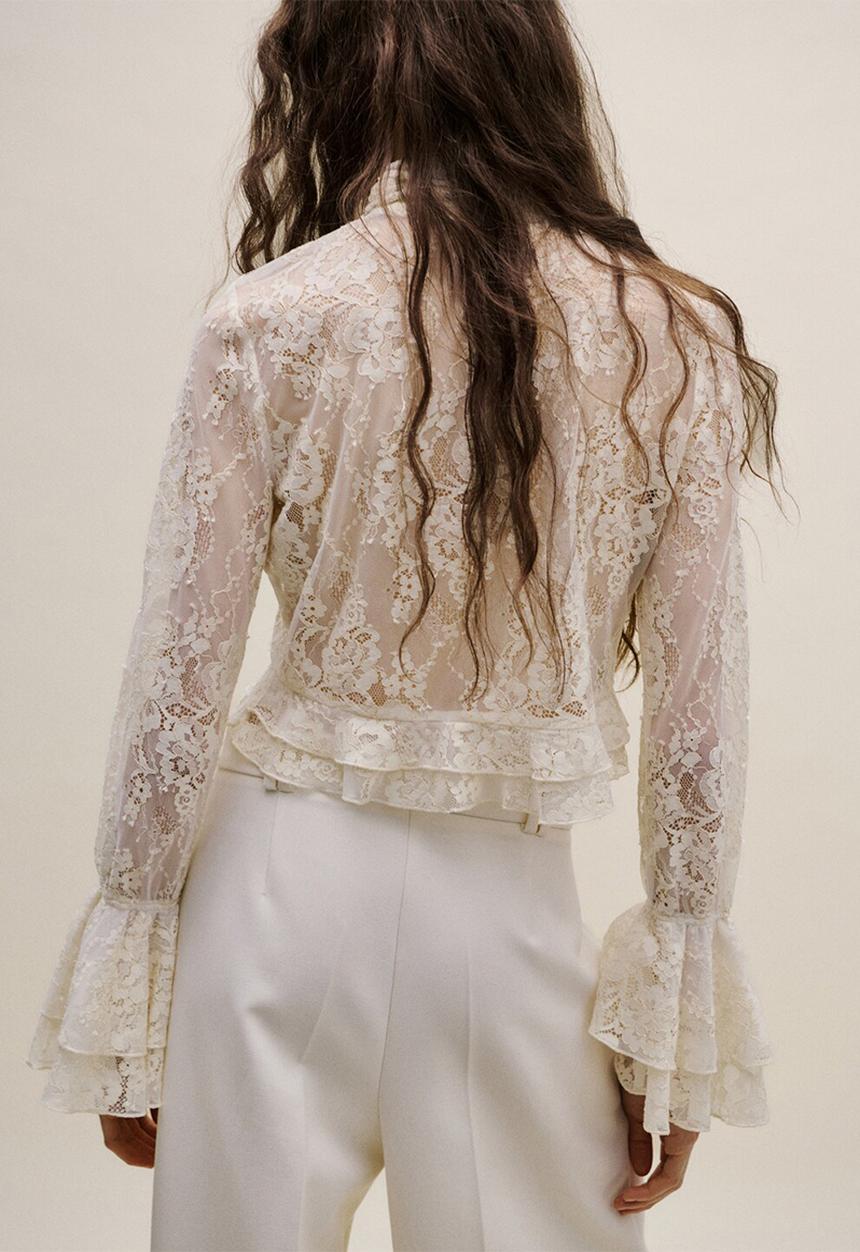 MANGO - Blouse caro- light beige