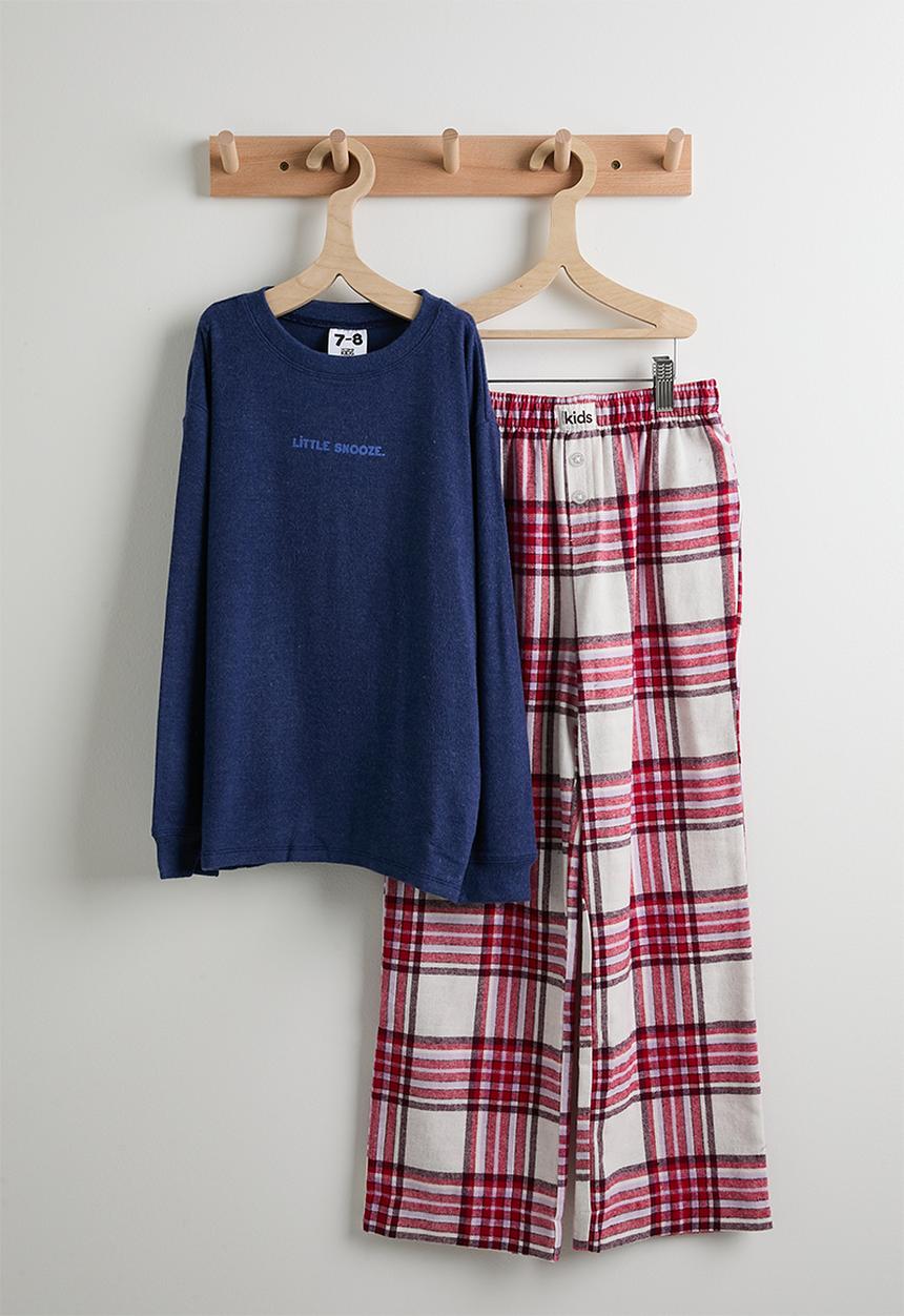Cotton On - Cuddlecosy Long Sleeve And Sleepover Pyjama Pant - In The Navy Marle/In The Navy Check