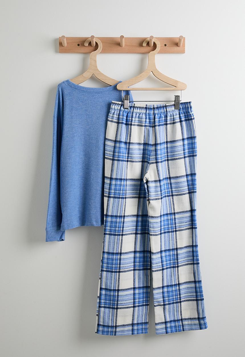 Cotton On - Cuddlecosy Long Sleeve And Sleepover Pyjama Pant - Dawn Blue Marle/Blue Bonnet Check