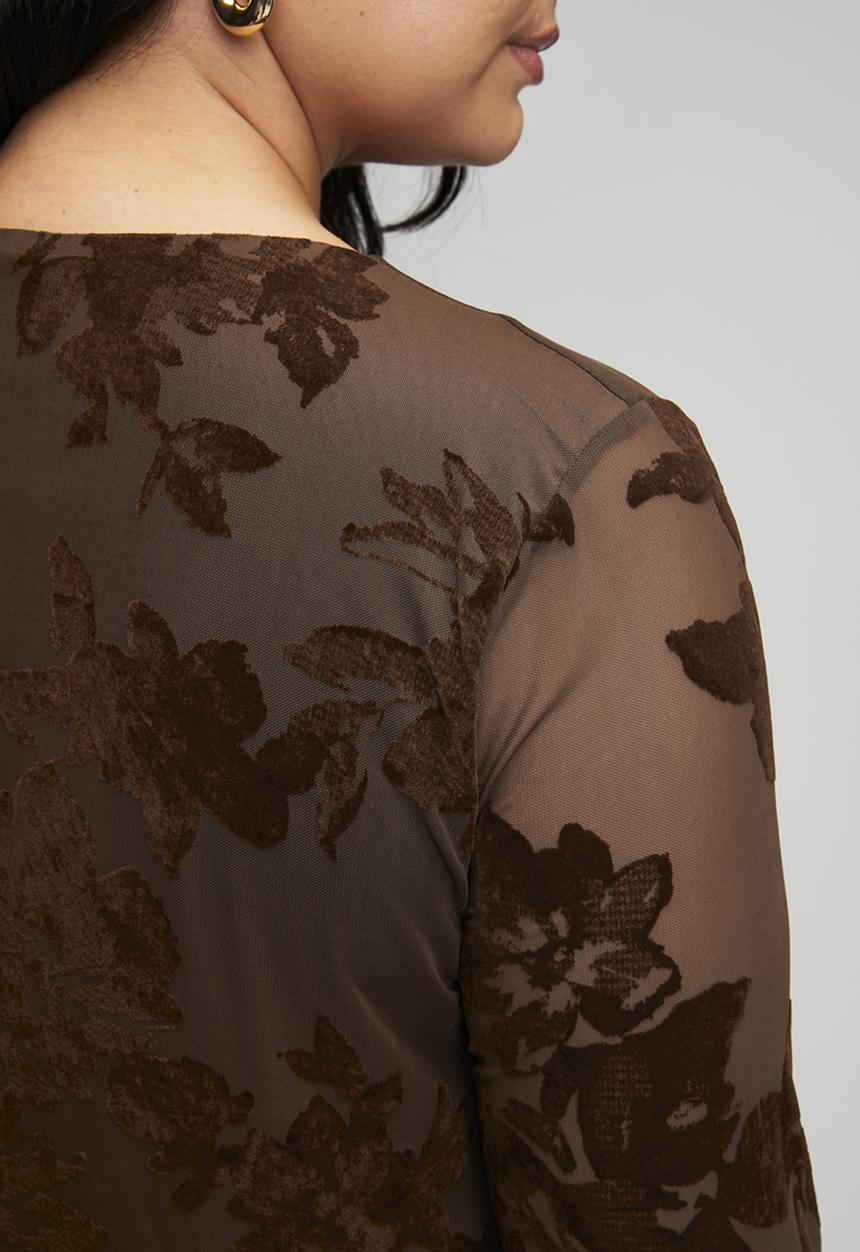 Trendyol - Plus Flock Printed Knitted Dress - Brown