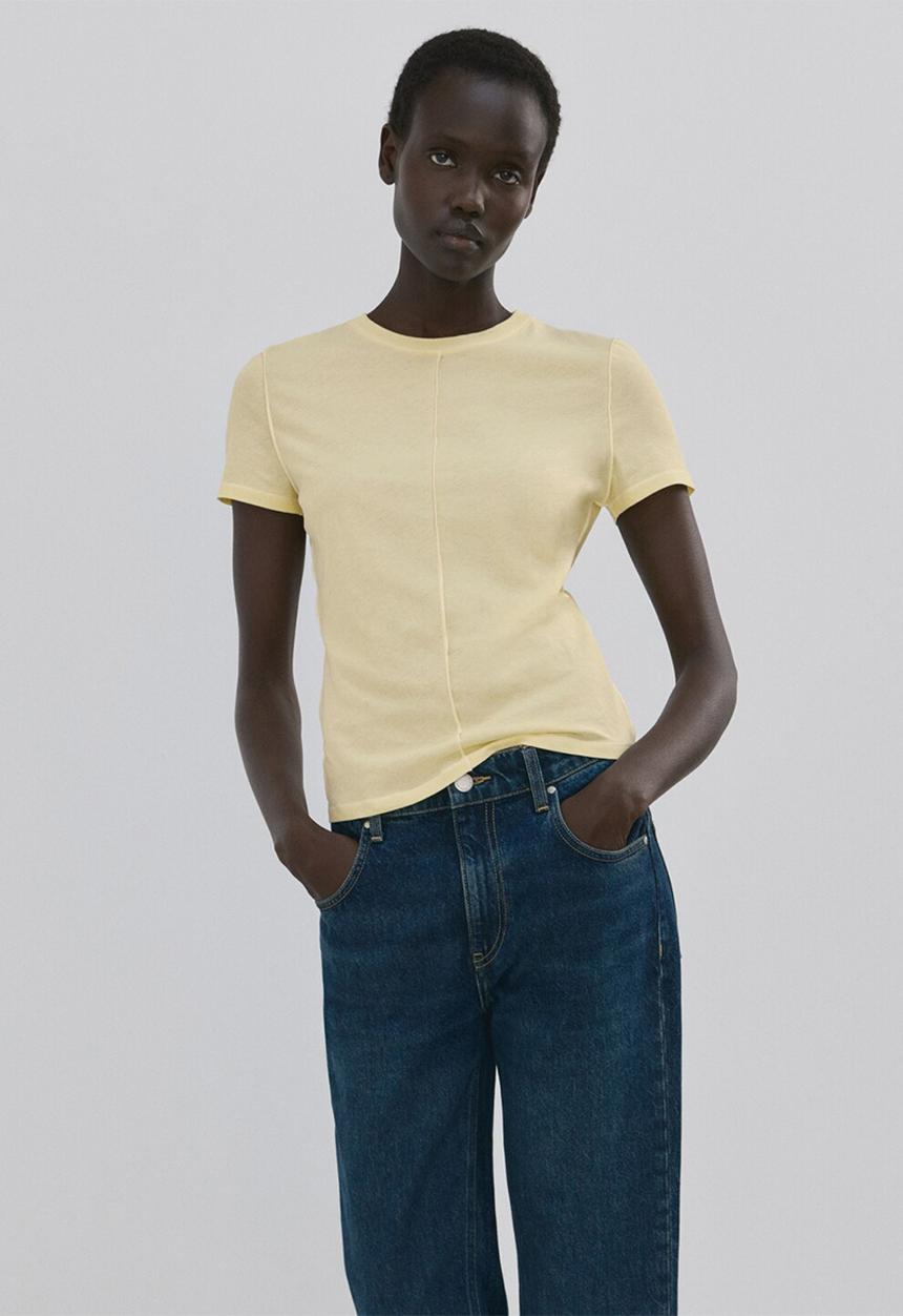 MANGO - T-shirt coulan- light pastel yellow