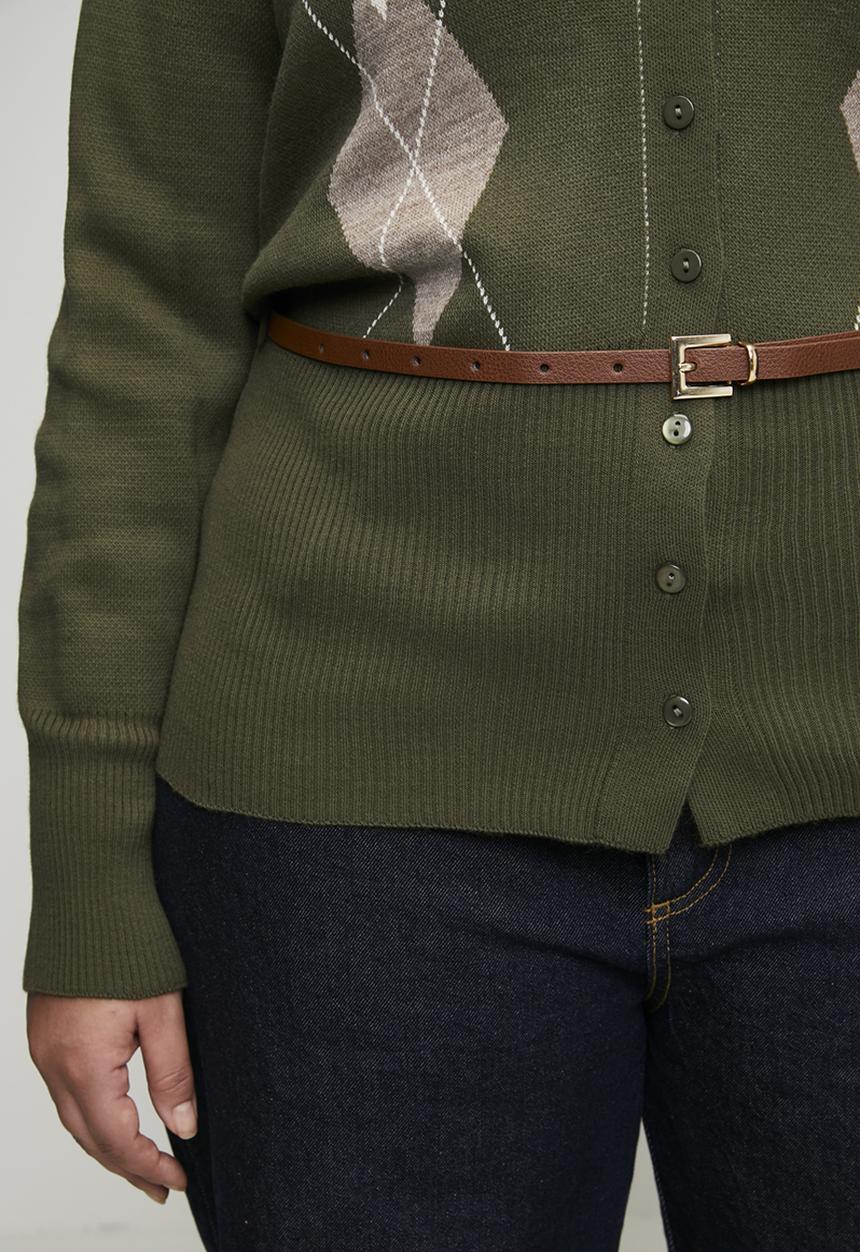 Trendyol - Plus Baklava Patterned Cardigan - Khaki