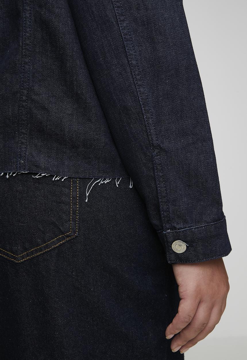 Trendyol - Oversize Loose Fit Cropped Denim Plus Size Jacket - Dark Blue